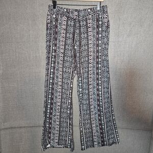 Studio 253 Paisley Patterned Wide Leg Pants Boho Stretch Size Large
